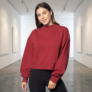 OEM Services Available Custom Blank Sweatshirts French Terry Oversized Pullover Women Loose Fit Streetwear <b>Mock</b> Neck - Product Image 2