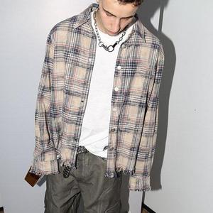 Hochwertiges 160 g/m² Schweres Oversized Streetwear Baumwoll-Karohemd im Distressed-Look, Langarm, Personalisierbares Hemd für Herren, Flanellhemden - Product Image 3