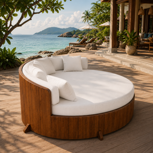 Luxury Outdoor Round Daybed with Curved Wooden Backrest for Villa & Resort Specialty Size Wholesale Price - Product Image 6