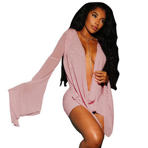 Vestido Sexy de Malla Transparente, Mini Vestido Ajustado para Mujer, Mangas Largas, Cuello en V Profundo, Vestidos Irregulares, Ropa de Calle Femenina - Product Image 5