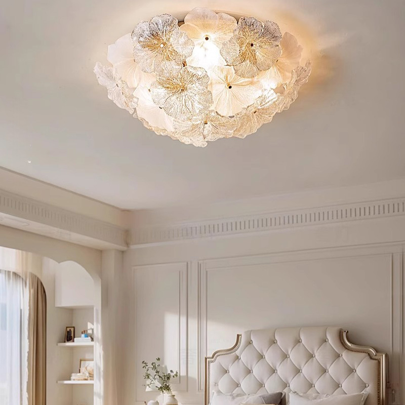 Indoor Modern Chandelier Ceiling Light French Light Luxury New High-End Design Warm Glass Petal Ceiling Lamp for Living Room