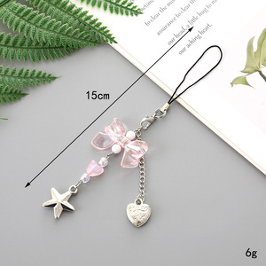 Trendige Mehrfarbige Y2K Herzförmige Stern-Gitarren-Schmetterling-Kreuz-Anhänger Schlüsselanhänger Schleife Perlen-Schlüsselband Accessoires - Product Image 3