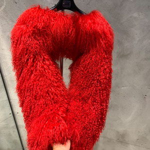 Cropped Mongolian <strong>Fur</strong> Coat Genuine Curly Sheep <strong>Fur</strong> Outerwear Women's Red <strong>Fur</strong> <strong>Jacket</strong> - Product Image 2