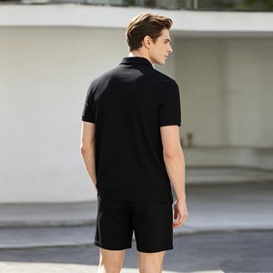 Ensemble polo piqué 300 g/m² pour homme, logo personnalisé, ensemble short décontracté noir pour homme, ensemble vêtements décontractés d'été pour homme - Product Image 4