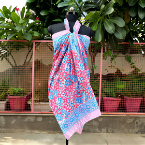 Women Floral Print Asymmetric Swimdress Bandeau Neckline Stretch Spandex Polyester Knitted Pareo <b>Beach</b> <b>Wrap</b> - Product Image 1