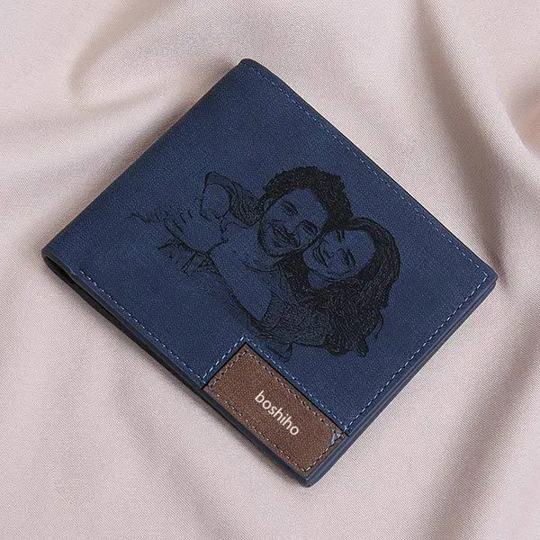 Boshiho Custom Photo Luxury Men's Wallet Slim Men Leather Bifold Short Credit Card Holders Special Printing Wallets
