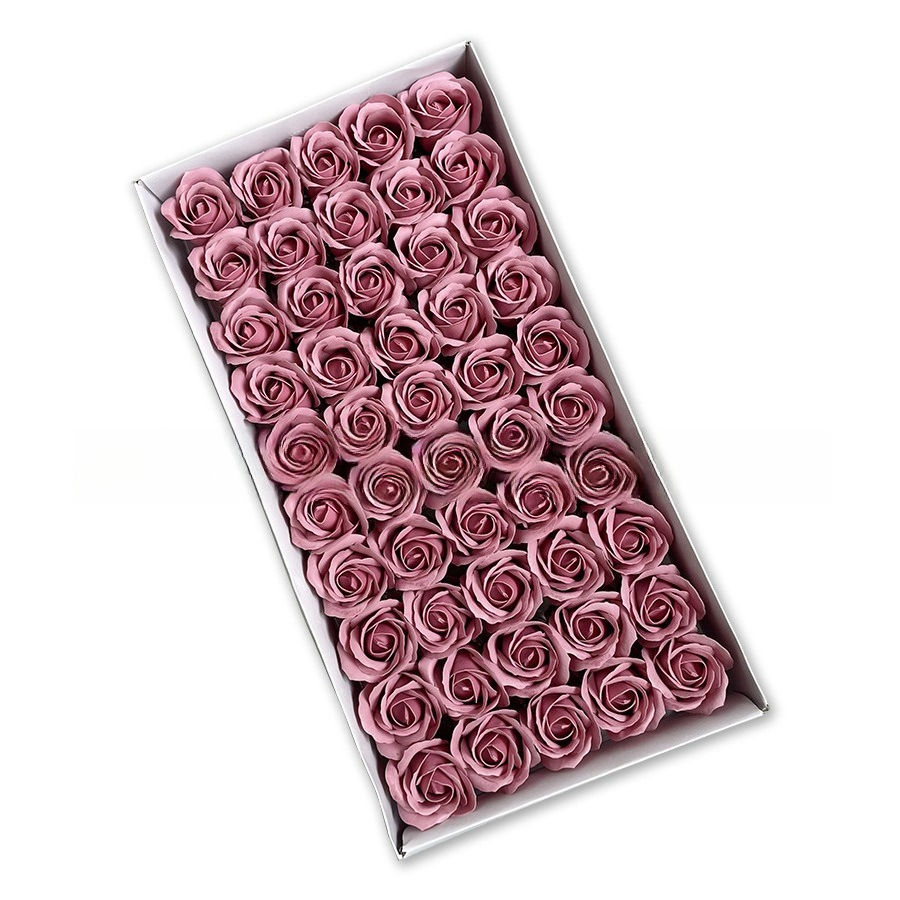 ดอกกุหลาบสีชมพูดอกบัว 50 ชิ้น/กล่อง