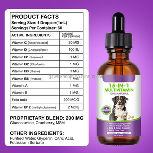 Gouttes multivitaminées 15-en-1 pour chiens, marque privée, complément liquide, renforcement immunitaire, soin de la peau et du pelage, santé des voies urinaires, des os et des articulations, 60 ml - Product Image 2