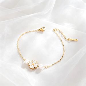 Bracelet en acier inoxydable avec <span class=keywords><strong>perle</strong></span> et trèfle à quatre feuilles pour femme, style INS, minimaliste, luxueux, élégant, bijoux de mode, cadeau - Product Image 2