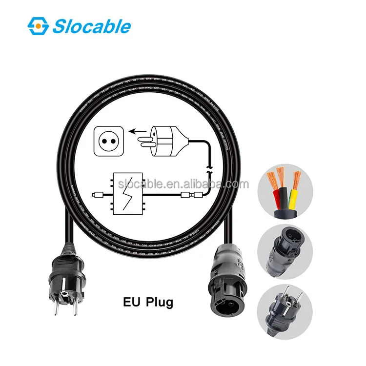 Slocable New Arrivals Betteri BC01 3 Pin AC Female PV Co<i></i>nnector to European Socket Plug Extension Cable