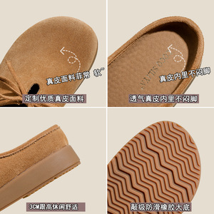 Mules plates en cuir véritable à bout fermé avec nœud, chaussures d'été pour femmes, semelle souple, confortables - Product Image 5