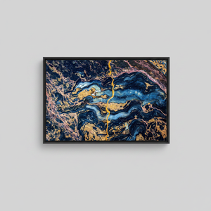Elegant Blue & Gold Abstract Printed Canvas Artwork,<b>BLACK</b> <b>FRAMED</b> CANVAS - Product Image 2