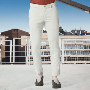 Fashion Trendy Casual Canvas Men's <b>Chinos</b> Pants <b>Elastic</b> <b>Waist</b> Flat Front Mid Rise Straight Lightweight Outdoor Street Wear OEM - Product Image 3