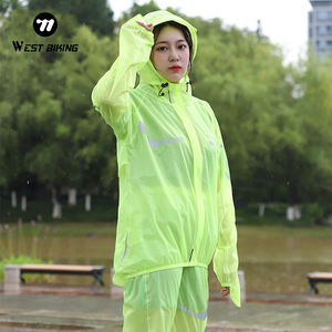 WEST BIKING S-4XL <span class=keywords><strong>Veste</strong></span> de pluie pour vélo vert <span class=keywords><strong>fluo</strong></span> réfléchissante avec visière allongée, imperméable et durable, haut et pantalon de cyclisme - Product Image 1
