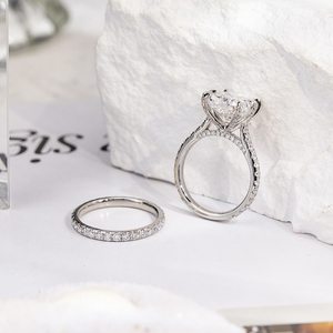 Bague en diamant de laboratoire Messi Jewelry MSR-1698 en platine, sertie griffe, forme coussin, bijoux de mode - Product Image 2