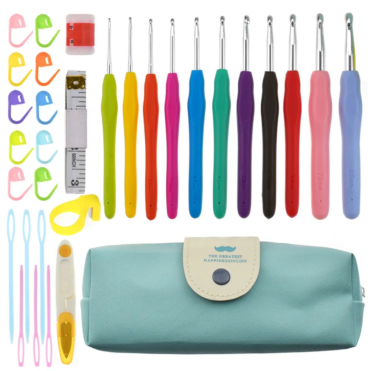 Factory Supply Amazon Crochet Needle Set Soft Handle Crochet Mustache Bag Accessories Explosive Knitting Tools Crochet Hook Set