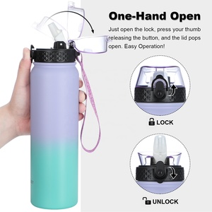 Bouteille d'eau sport en acier inoxydable 1000 ml au design classique, double paroi isolée sous vide, nouveau style, revêtement poudré - Product Image 4