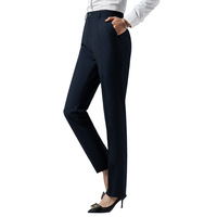 Pantalon de bureau pour femme bleu marine et noir, coupe droite, devant plat, poches latérales, sur mesure, pour l'accueil d'hôtel, tenue professionnelle