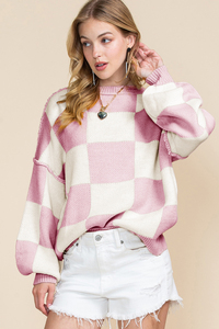 Shewin Wholesale Autumn Winter Plaid Yellow <strong>White</strong> Pullover Women Crew Neck Plaid <strong>Knitted</strong> <strong>Sweaters</strong> - Product Image 6