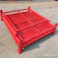 Cage de stockage industrielle robuste rouge, empilable, en treillis métallique, pliable, pour la manutention industrielle