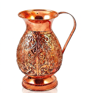 Carafe à eau en cuivre moderne faite à la main avec couvercle et poignée, capacité de 1,8 L, pour la maison, les fêtes, les restaurants, service de boissons, taille personnalisée - Product Image 1