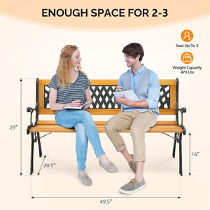 Banco de Pátio de 50'', Móvel Externo com Estrutura de Ferro Fundido e Madeira, Sofá de Varanda, Cadeira de Caminho à Prova de Intempéries - Product Image 3