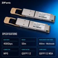 Modul Transceiver Optik 400G QSFP112 VR4 850nm Multimode MPO-12 50m 400Gbps untuk Uplink Rak ke Rak di Pusat Data