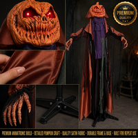 Citrouille d'Halloween Électrique Grandeur Nature, Accessoire Animatronique avec Son et Lumière, Détection de Mouvement, Yeux Rouges Lumineux, Décoration Extérieure