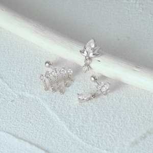 CANNER Boucles d'oreilles hélix en argent S925 avec zircone cubique en forme de goutte d'eau et fleur pour femme, bijoux de piercing pour le nez - Product Image 2