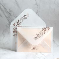 Ensemble d'enveloppes d'invitation de mariage en vélin translucide de luxe, avec impression personnalisée de marque, motif floral en feuille de cuivre or rose et diamant