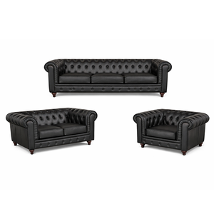 Set <span class=keywords><strong>Sofa</strong></span> kulit Chesterfield hitam klasik untuk Hotel, kantor dan Lounge | 1 2 3 dudukan <span class=keywords><strong>Sofa</strong></span> kulit PU berumbai dengan kaki kayu - Product Image 5