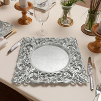 Assiettes carrées en plastique doré de 13 pouces Assiette à dîner de banquet à bords creux vintage Assiettes de décoration de mariage