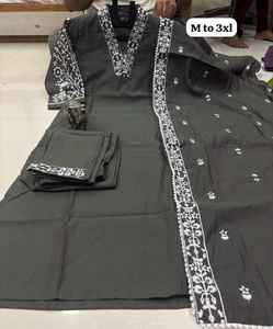 Shalwar Kameez Étnico de Moda para Mujer y Dupatta, Bordado Pesado de Lucknow, Hecho de Algodón para Bodas y Fiestas Festivas - Product Image 2