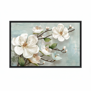 Soft Ivory Floral Wall Art: Printed Canvas for Elegant Decor,<b>BLACK</b> <b>FRAMED</b> CANVAS - Product Image 2