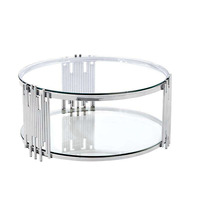 Ensemble de tables basses rondes en verre miroir de luxe pour salon, cadre en métal argenté noir en acier inoxydable doré