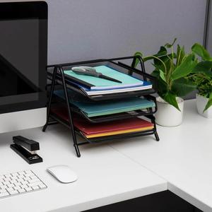 3 Tier Stackable Paper Tray <b>Organizer</b> for Desk Metal <b>File</b> Rack Document Holder Desktop Storage for Office Home or School - Product Image 2