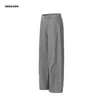 Celana panjang pria, celana panjang kancing longgar ritsleting Fly Streetwear warna Solid layanan olahraga OEM