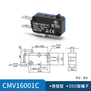 Interruptor de Límite Miniatura Tipo Botón Pulsador CMV16001C de 16A de CNTD Changde Electric, Bloque de Terminales 250, Auto-Reiniciable, SPDT - Product Image 2