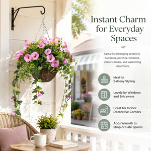 Cesta Colgante con <span class=keywords><strong>Geranios</strong></span> <span class=keywords><strong>Artificiales</strong></span> Blancos, Arreglo Floral con Hojas Verdes Largas, Decoración Ecológica para Balcón, Jardín, Hotel - Product Image 5