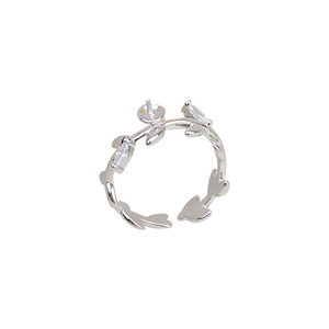 Anneau ouvert en argent S925 personnalisé, anneau de mode polyvalent en forme de feuille avec perle DIY, 5-6 accessoires, support vide, 178 trouvailles de bijoux - Product Image 5