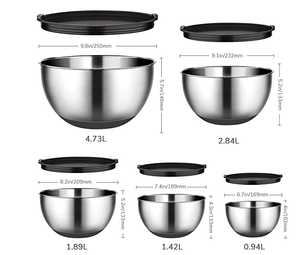 Ensemble de 5 bols à mélanger personnalisés en acier inoxydable de haute qualité, antidérapants, avec couvercles en PE, pour salades et pâtisseries, très populaires et économiques - Product Image 2