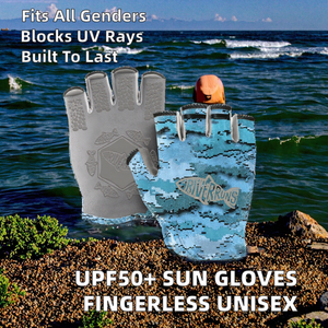 Gants de pêche à la mouche personnalisés en gros, sans doigts, protection solaire UV50+, respirants, en Spandex, avec poignées antidérapantes et extensibles - Product Image 2