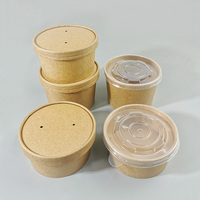 Bol à soupe en papier kraft PP jetable imprimé sur mesure, récipient alimentaire avec couvercle, écologique, biodégradable, bien scellé, pour sushis, chips de pommes de terre