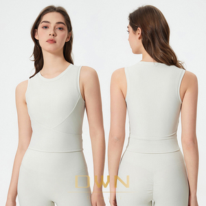 Women's Sleeveless Sports Vest Nude Slimming Fitness Yoga Clothes with Fashionable Chest Cushion Base Top Design Ribbed Vest