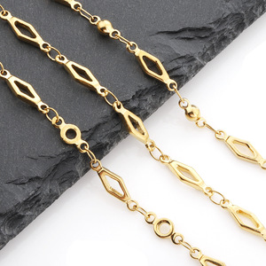 Cadena de Acero Inoxidable Dorado con Forma de Diamante y Cierre de Cuentas, Collar Fino Unisex para Uso Diario, Diseño Geométrico H1568 - Product Image 1