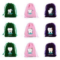 Mini sac conteneur de dents de lait écologique sac cadeau velours dents fée pochette bébé sac à cordon souple avec impression