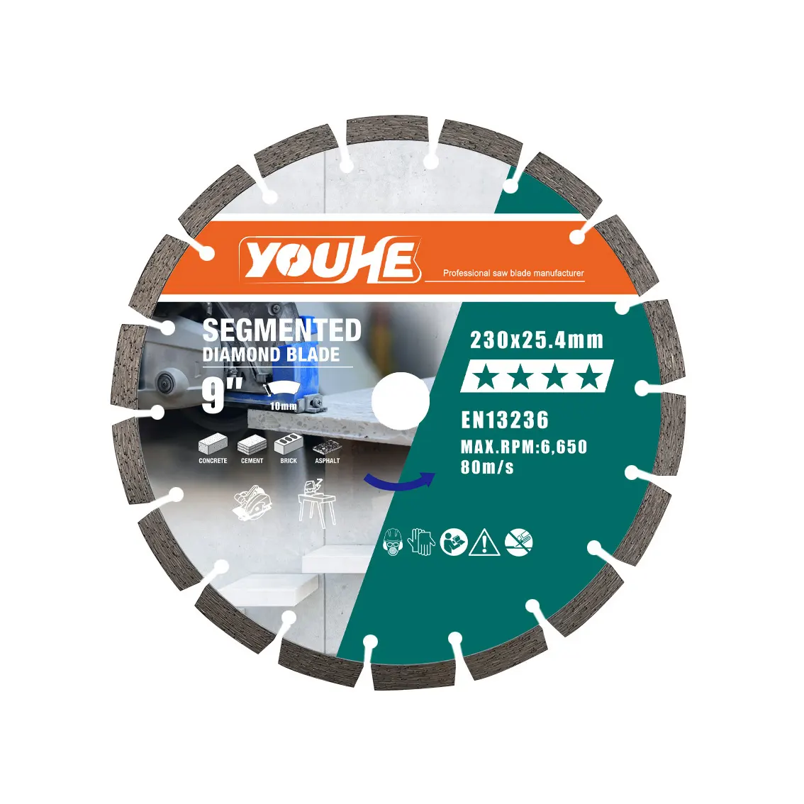 YOUHE Direct Deal 9" 230*22.23MM Diamond Segmented Saw Blade For Cutting Marble Concrete