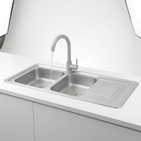 Nouvelle Évier Double Moderne 120*50 cm en Acier Inoxydable Poli Brillant Anti-Rouille avec Égouttoir