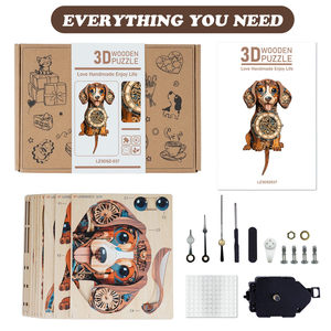 Reloj de madera 3D con diseño de perro Dachshund estilo Steampunk, rompecabezas funcional, kit de ensamblaje STEM para adultos, decoración de escritorio para el hogar, regalo al por mayor. - Product Image 4
