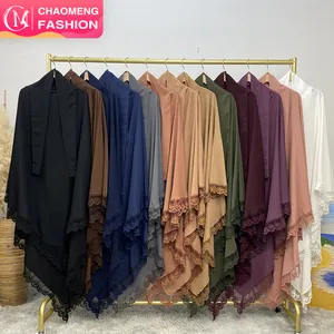 2306# New Prayer One Layer Nida Material Lace Border Khimar Neckline Have 4 Belts Eid Modest Women Khimar Hijab 13 Colors